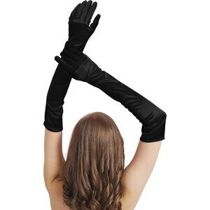 Women's Black Long Imported Satin Elbow Length Halloween Cosplay Opera Gloves